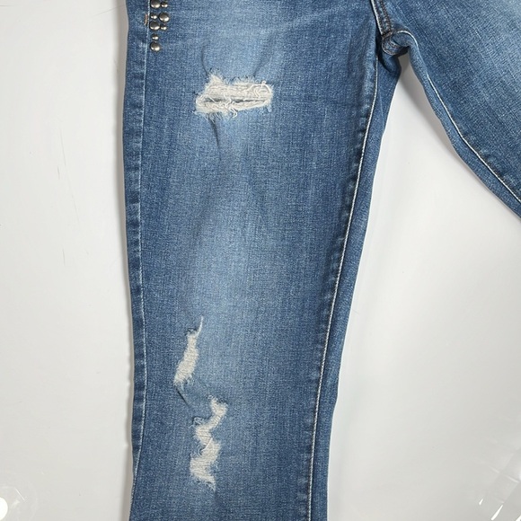 Guess Kate Skinny Studded Dark Wash Frayed Ripped Mid-Rise Jeans 28 - Picture 6 of 11